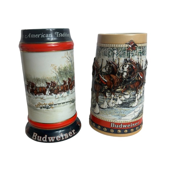 Budweiser Stein 1980s Holiday Mug 3D Clydesdale Horse Christmas B Series Ltd Ed - Picture 10 of 10